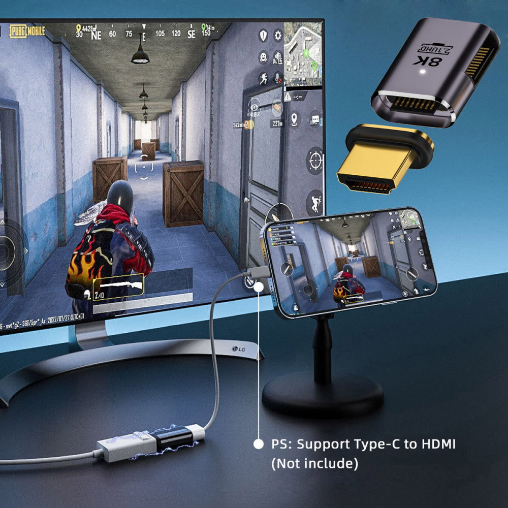 90 Degree Left Angled Magnetic 8K Type-A HDMI 2.1 Male to Female Straight Video Adapter for Laptop HDTV HD-042-LE