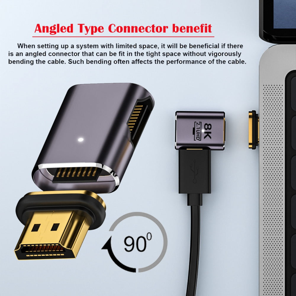 90 Degree Right Angled Magnetic 8K Type-A HDMI 2.1 Male to Female Straight Video Adapter for Laptop HDTV HD-042-RI