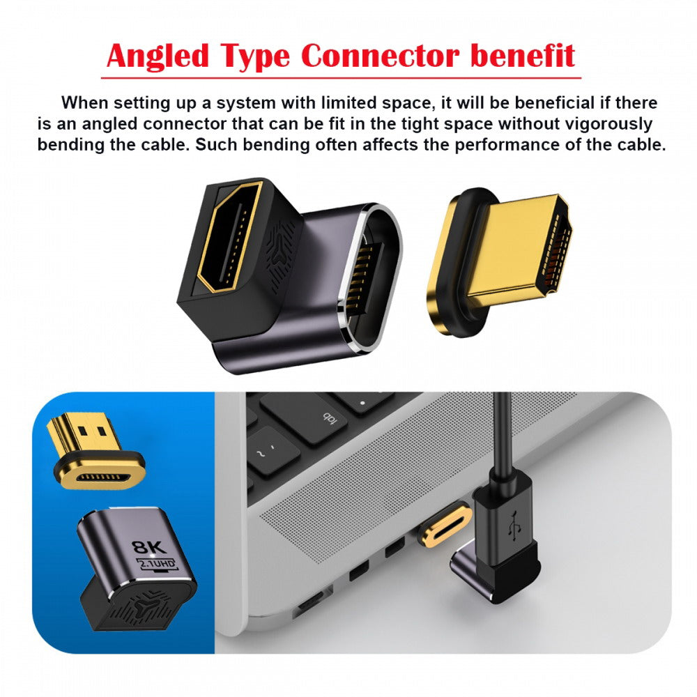 90 Degree Up Angled Magnetic 8K Type-A HDMI 2.1 Male to Female Straight Video Adapter for Laptop HDTV HD-042-UP