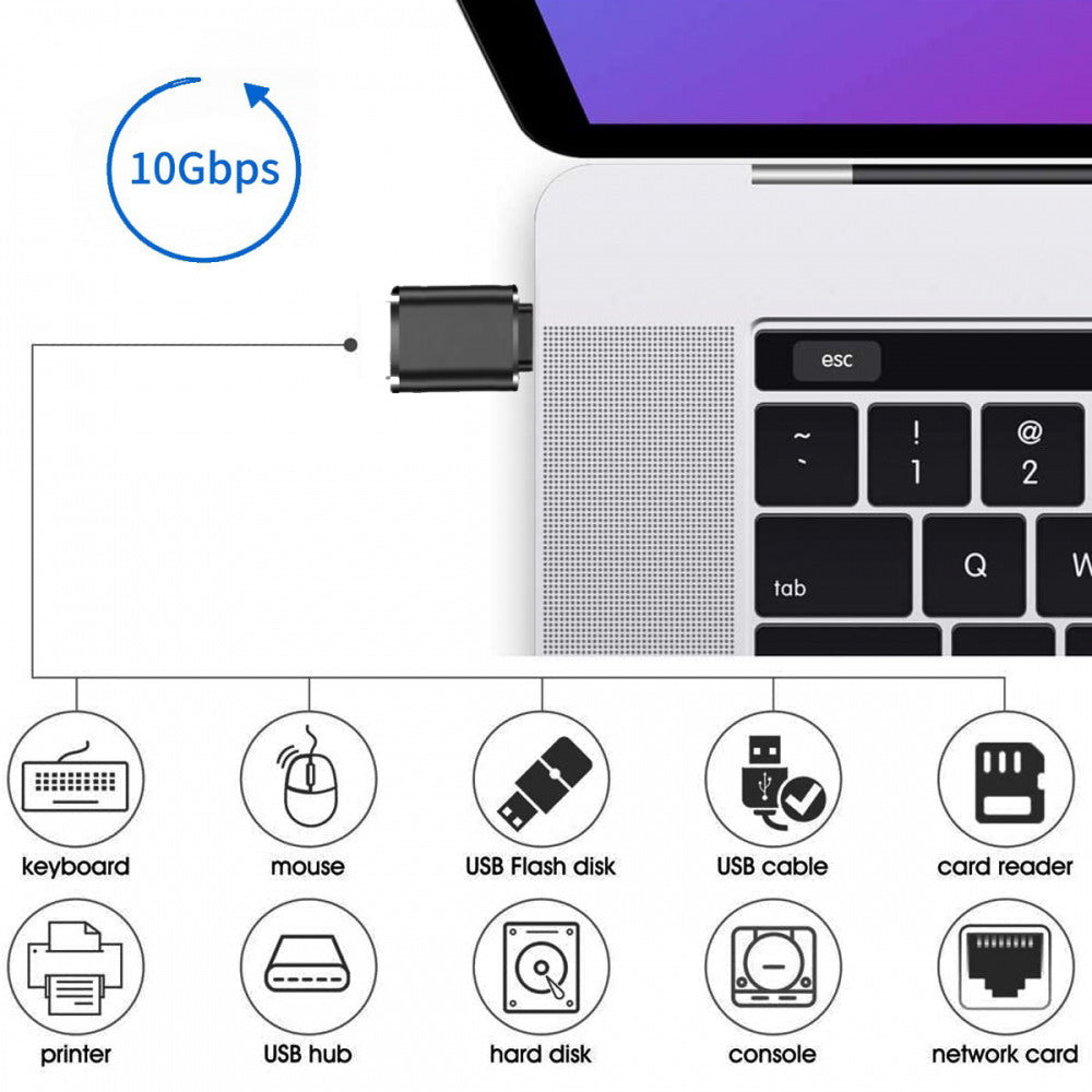 10Gbps USB-C Type-C to USB 3.0 Female OTG Adapter for Laptop Tablet Phone Disk Mouse Keyboard UC-035-BK