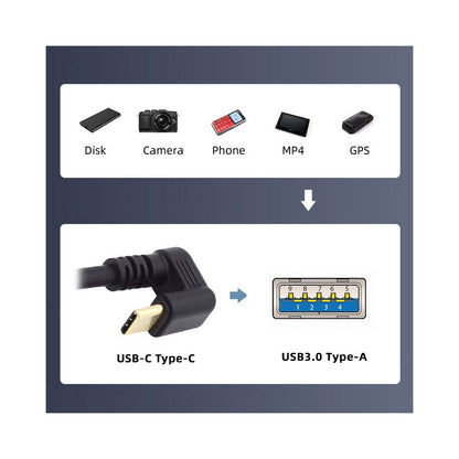 Right Angled USB3.0 Type-A to Type C USB-C Male to Male Power Data Cable 5Gbps USB-C Opposite U Shape Back Angled UC-101-RI