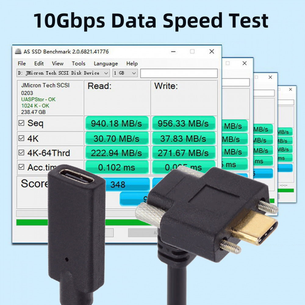 USB-C USB 3.1 Type C Up Angled Male to Female Extension Data Screw Locking Cable for for Realsense Camera VR Quest Link UC-041-UP