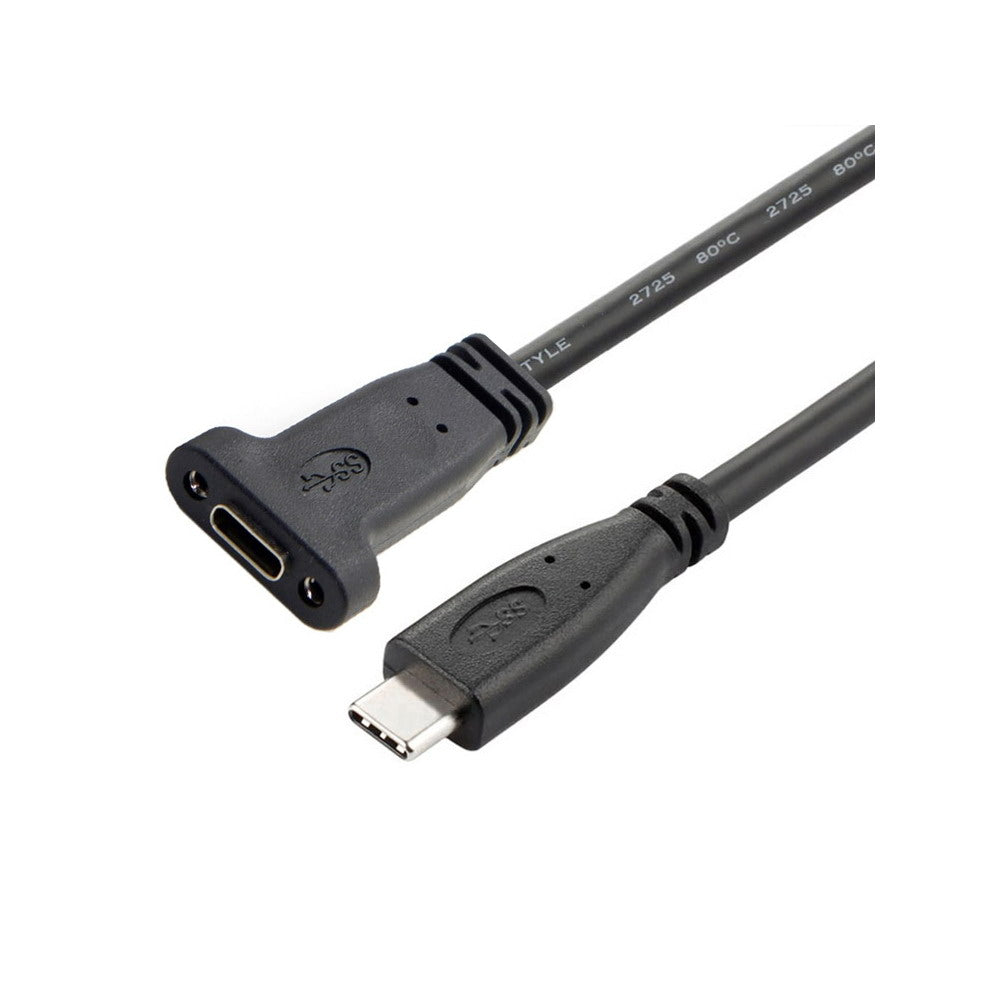 USB-C USB 3.1 Type C Male to Female Extension Data Cable with Panel Mount Screw Hole UC-041-BK