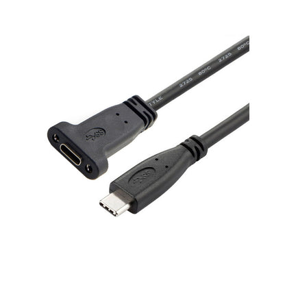 USB-C USB 3.1 Type C Male to Female Extension Data Cable with Panel Mount Screw Hole UC-041-BK