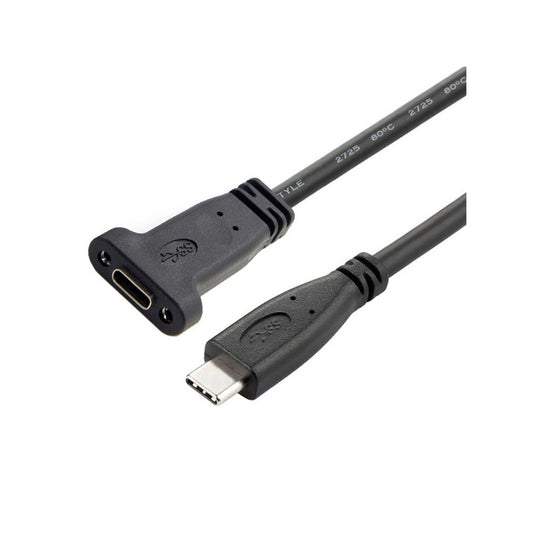 USB-C USB 3.1 Type C Male to Female Extension Data Cable with Panel Mount Screw Hole UC-041-BK