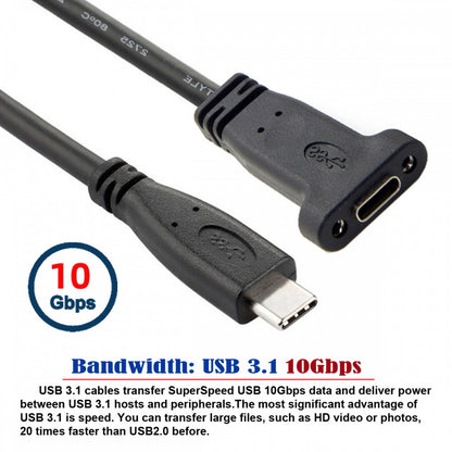 USB-C USB 3.1 Type C Male to Female Extension Data Cable with Panel Mount Screw Hole UC-041-BK