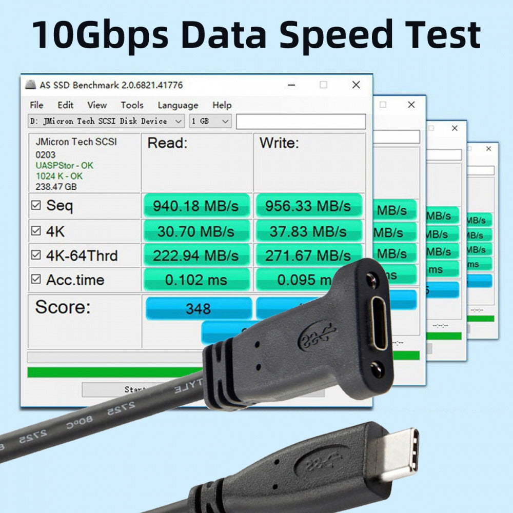USB-C USB 3.1 Type C Male to Female Extension Data Cable with Panel Mount Screw Hole UC-041-BK