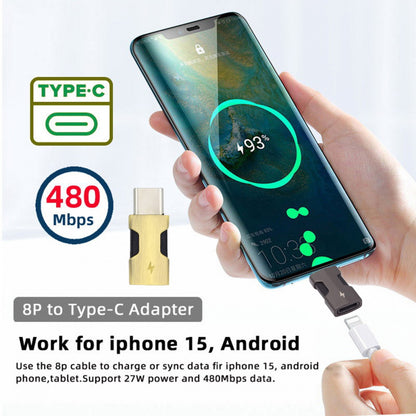 2pcs/set USB-C Type C Male to 8P Female Power 480Mbps Data Adapter Compatible with iPhone 15 & Android & Tablet U2-058-LT021