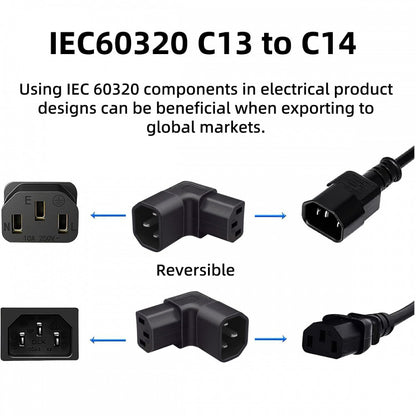 IEC Male C14 to Down Right Angled 90 Degree IEC Female C13 Power Extension Adapter AC Converter PW-031-DN