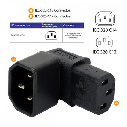 IEC Male C14 to Up Direction Right Angled 90 Degree IEC Female C13 Power Extension Adapter AC Convertor PW-031-UP