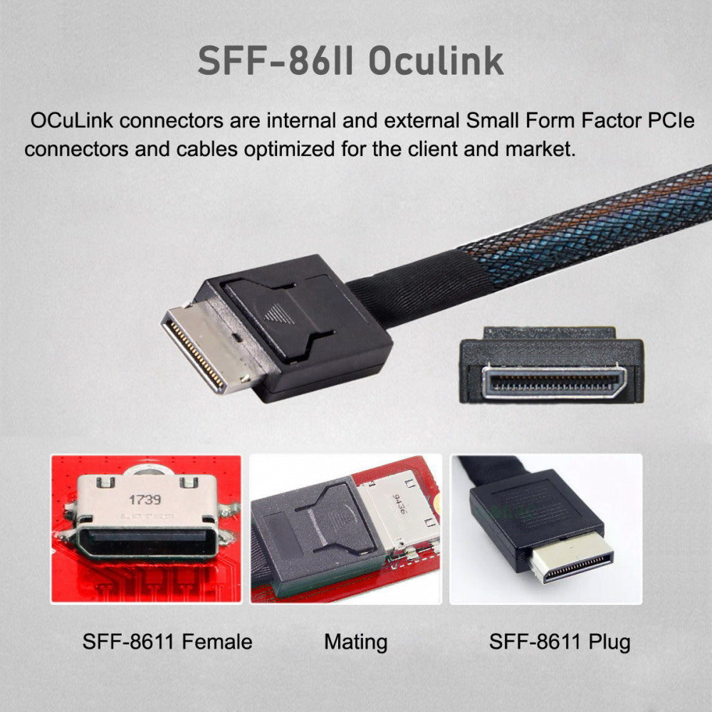 PCI-E 5.0 Mini Cool Edge IO MCIO PCI-E 4i 38Pin Male to SFF-8611 Oculink 4X Extender Cable 50cm SF-077