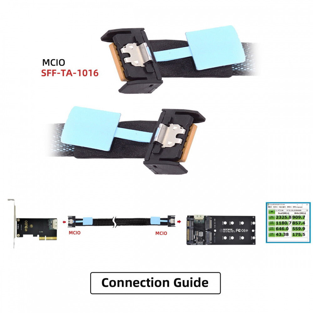 PCI-E 5.0 Mini Cool Edge IO MCIO PCI-E 4i 38Pin Male to MCIO 4i SFF-TA-1016 Extender Cable 50cm SF-079