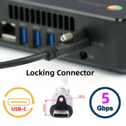 USB 3.1 Type-C Locking to Locking USB-C Data Power Cable for Camera With Single Panel Mount Screw Connector UC-047-1.2M