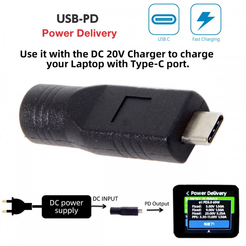 Rectangle Jack Lenovo Input to USB-C Type-C Power Plug Charge Adapter for Laptop Phone UC-211-BK-1145MM