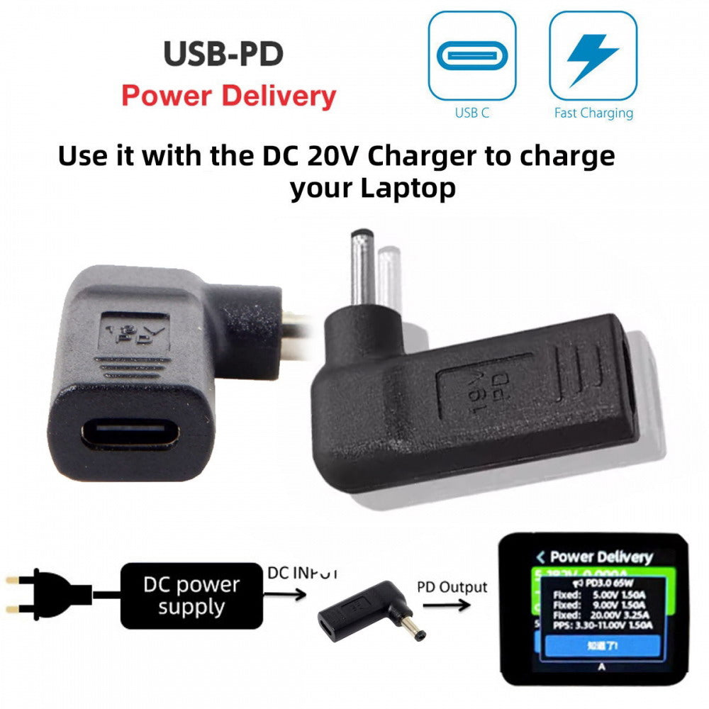 USB 3.1 Type C USB-C to DC 20V 3.0*1.1mm Adapter PD Emulator Trigger 90 Degree Angled UC-112-3011MM
