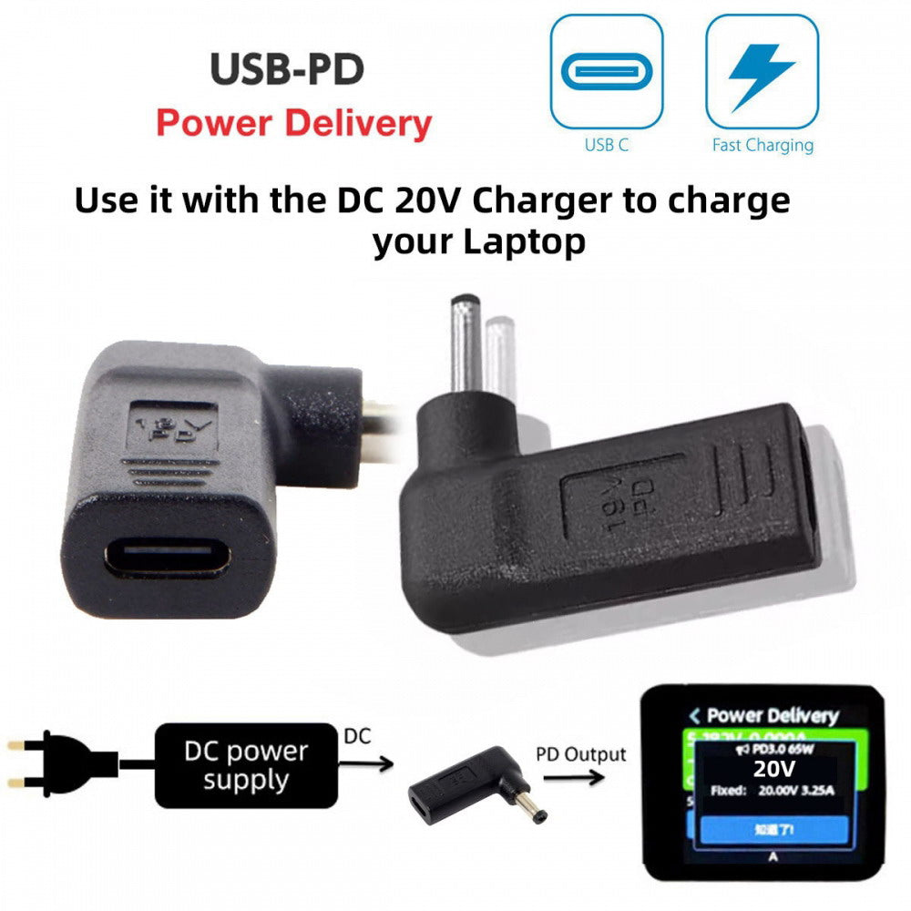 USB 3.1 Type C USB-C to DC 4.5*3.0mm HP Adapter PD Emulator Trigger 90 Degree Angled UC-112-4530HP