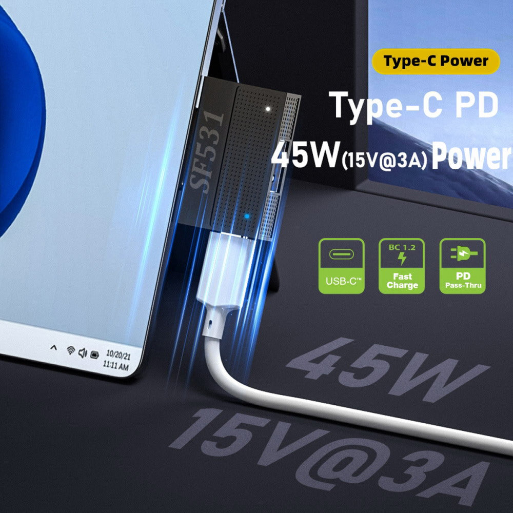 Magnetic to USB3.1 Type-A & 15V Type-C USB-C Data Charge Adapter SF531 for Surface Pro9 Pro8 Pro7 Pro6 Pro X Go Book UC-156-SF531