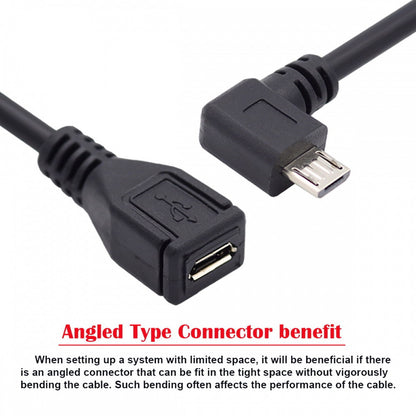 90 Degree Left Angled Micro USB 2.0 Male to Female Cable for Phone Extension 0.5m U2-096-LE