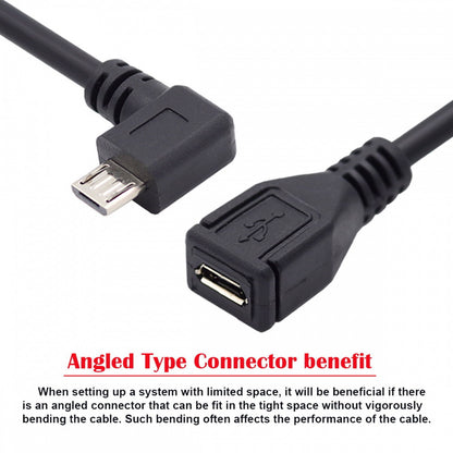 Micro USB 2.0 90 Degree Right Angled Male to Female Tablet Phone Extension Cable 50cm U2-096-RI