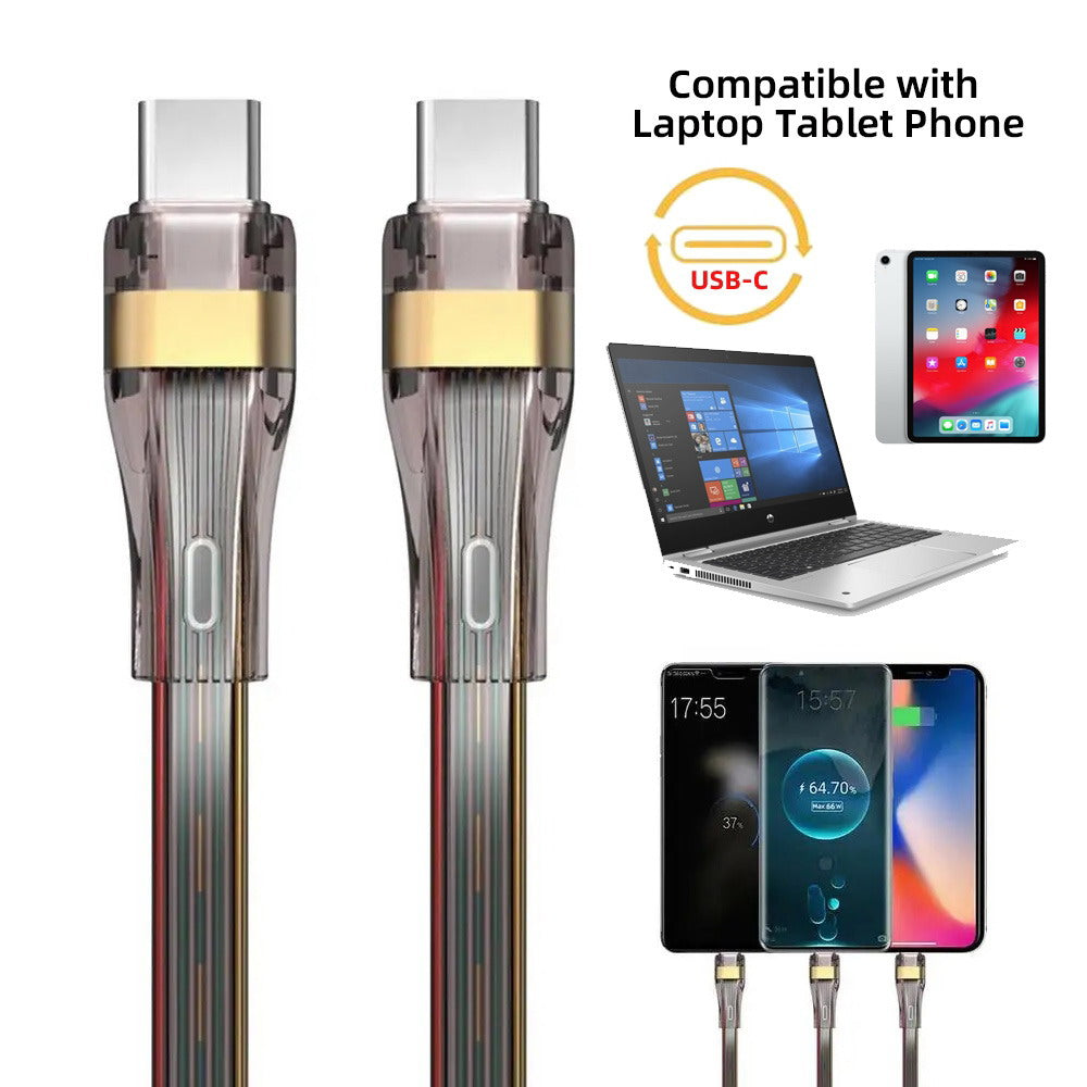 USB-C Type C to USB-C Ultra Slim Flat Power USB2.0 Data Cable 65W Fast Charge for Laptop Tablet Phone UC-003-FL