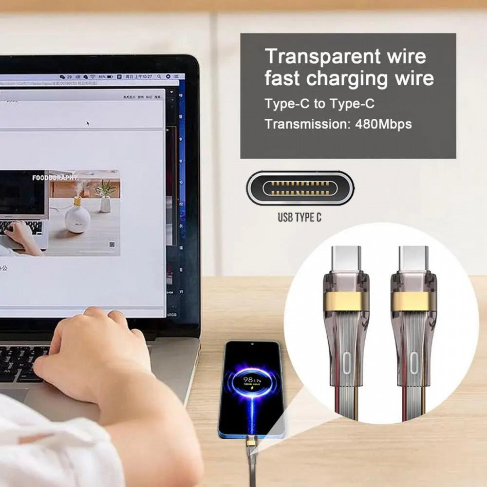 USB-C Type C to USB-C Ultra Slim Flat Power USB2.0 Data Cable 65W Fast Charge for Laptop Tablet Phone UC-003-FL