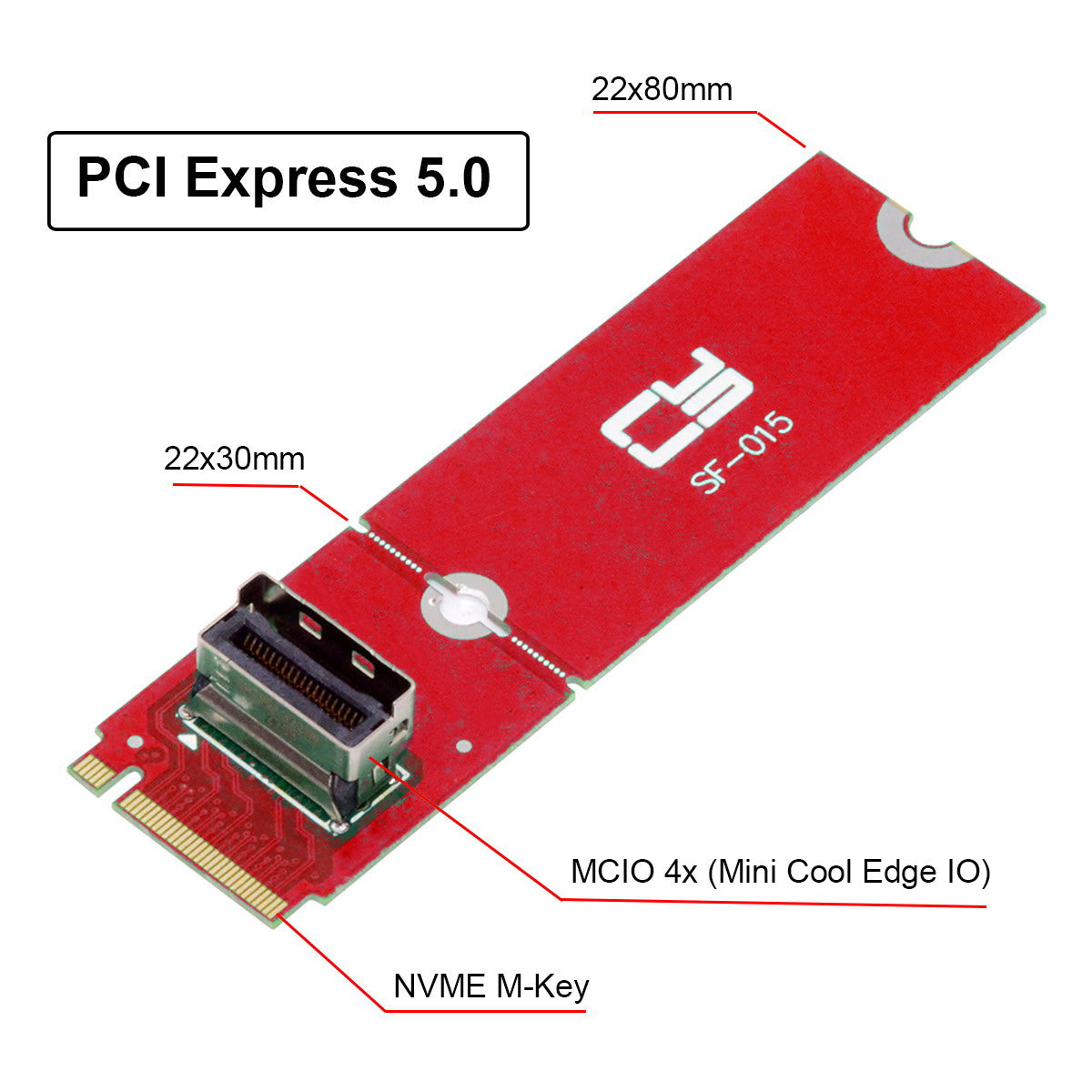 PCI-E 5.0 4.0 M.2 M-key to MCIO Mini Cool Edge IO Female Host Adapter for PCIe Nvme SSD 2280 2230 SF-015