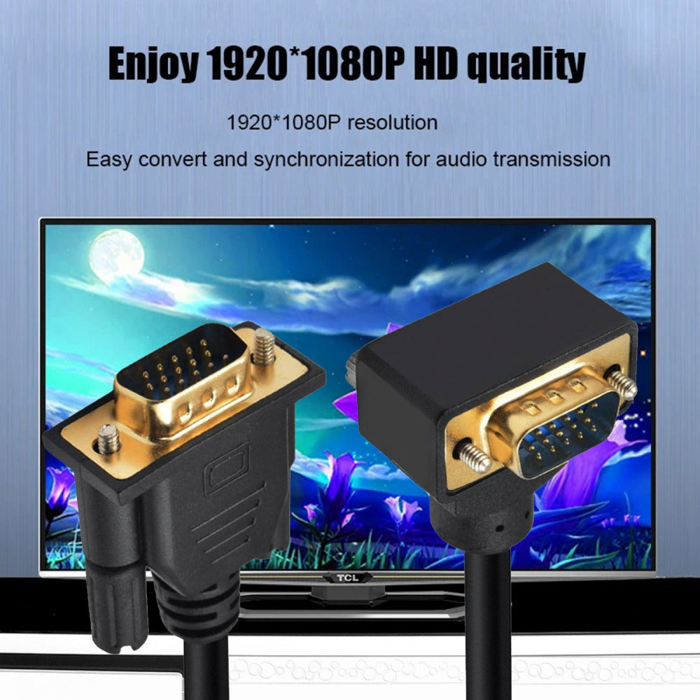 90 Degree Down Angled VGA RGB Male to Straight Male Extension Cable 3COAX+6C for Monitor Projector Computer DB-007-DN