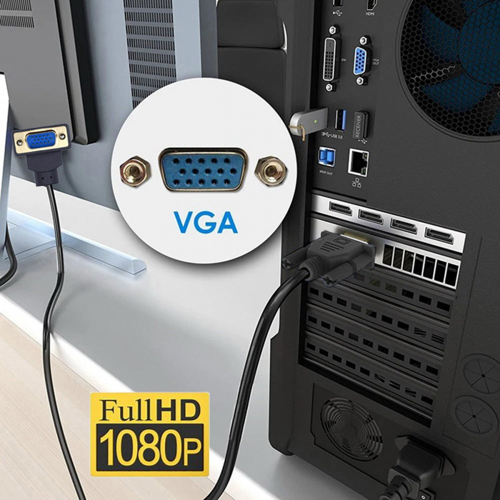 90 Degree Down Angled VGA RGB Male to Straight Male Extension Cable 3COAX+6C for Monitor Projector Computer DB-007-DN