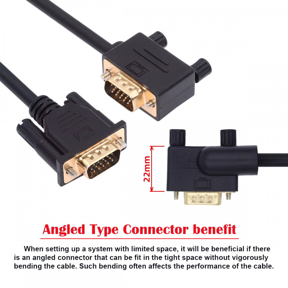 90 Degree Left Angled VGA RGB Male to Straight Male Extension Cable 3COAX+6C for Monitor Projector Computer DB-007-LE