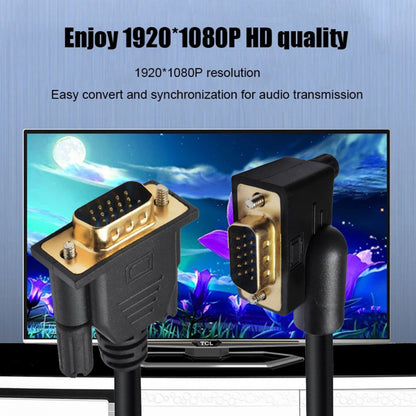 90 Degree Left Angled VGA RGB Male to Straight Male Extension Cable 3COAX+6C for Monitor Projector Computer DB-007-LE