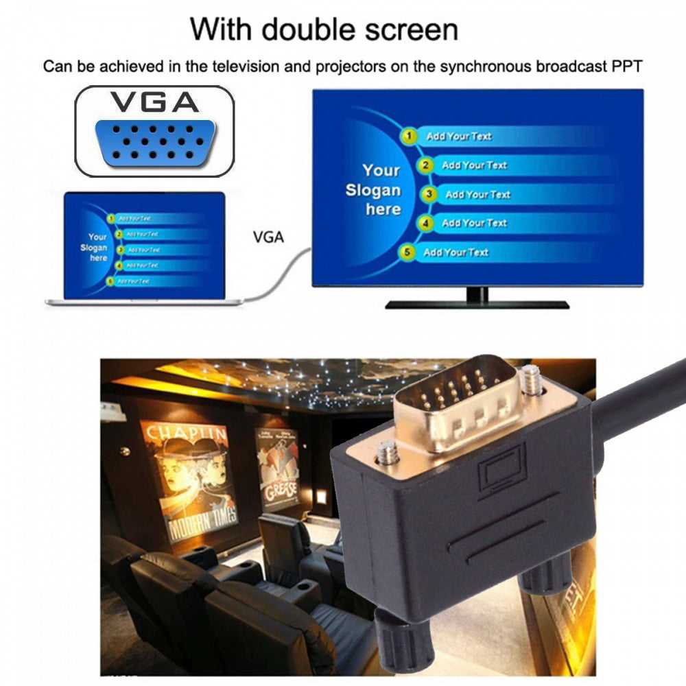 90 Degree Left Angled VGA RGB Male to Straight Male Extension Cable 3COAX+6C for Monitor Projector Computer DB-007-LE