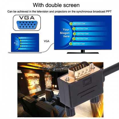90 Degree Left Angled VGA RGB Male to Straight Male Extension Cable 3COAX+6C for Monitor Projector Computer DB-007-LE