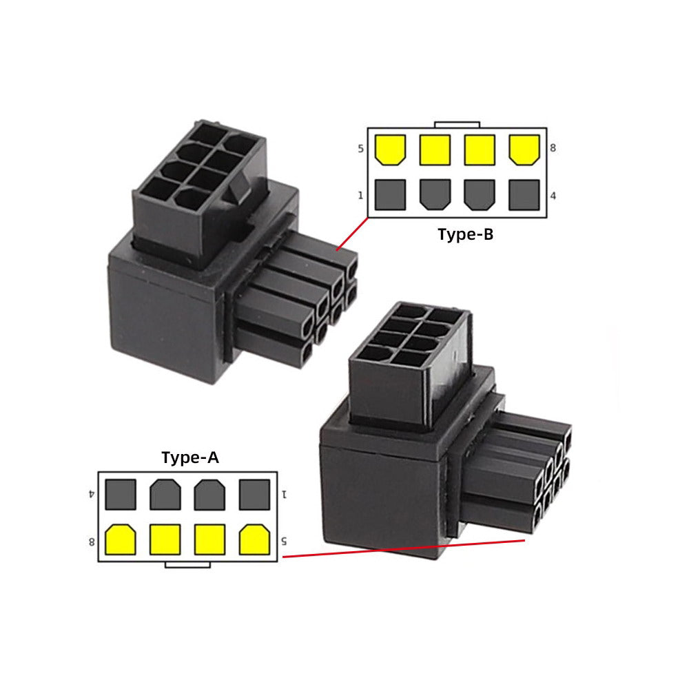 2pcs/lot ATX 8P EPS Male to Female 90 Degree Up Down Angled Power Header Adapter for CPU 12V PW-054