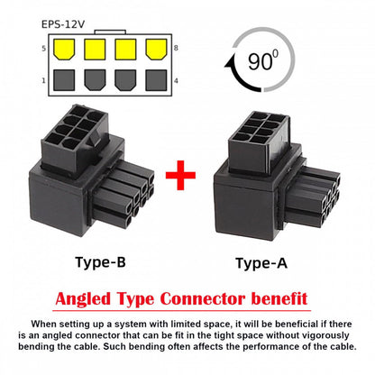 2pcs/lot ATX 8P EPS Male to Female 90 Degree Up Down Angled Power Header Adapter for CPU 12V PW-054