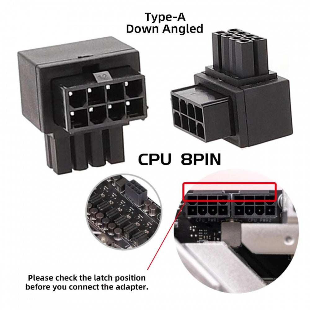 2pcs/lot ATX 8P EPS Male to Female 90 Degree Up Down Angled Power Header Adapter for CPU 12V PW-054