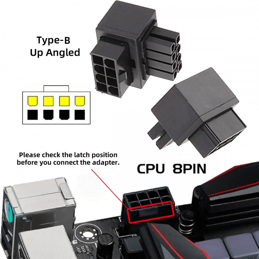 2pcs/lot ATX 8P EPS Male to Female 90 Degree Up Down Angled Power Header Adapter for CPU 12V PW-054