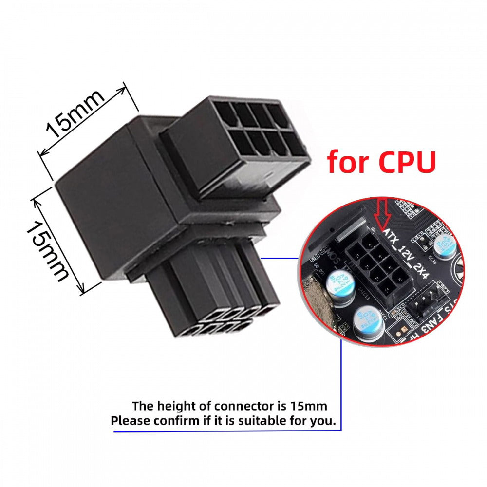 2pcs/lot ATX 8P EPS Male to Female 90 Degree Up Down Angled Power Header Adapter for CPU 12V PW-054