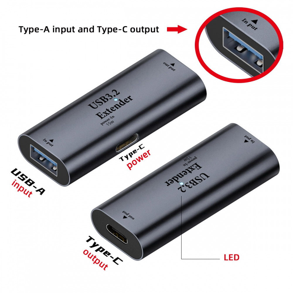 USB 3.0 Active Repeater Adapter Type-A Female Host to Type-C Female Device Extender with Chipset for Camera Printer Computer U3-010-AFCF