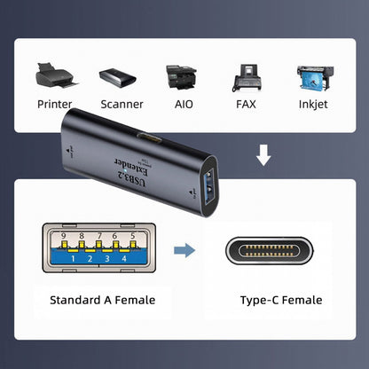 USB 3.0 Active Repeater Adapter Type-A Female Host to Type-C Female Device Extender with Chipset for Camera Printer Computer U3-010-AFCF