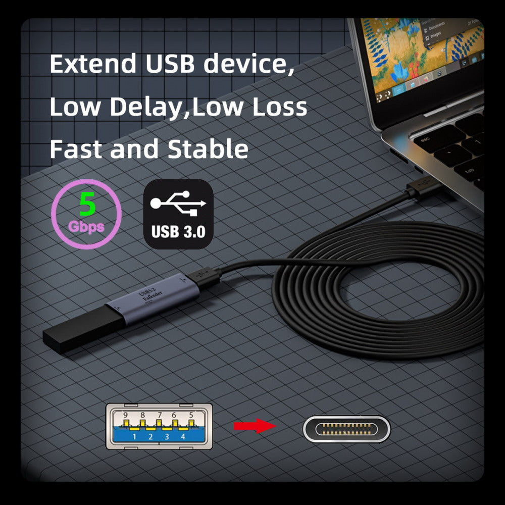 USB 3.0 Active Repeater Adapter Type-A Female Host to Type-C Female Device Extender with Chipset for Camera Printer Computer U3-010-AFCF