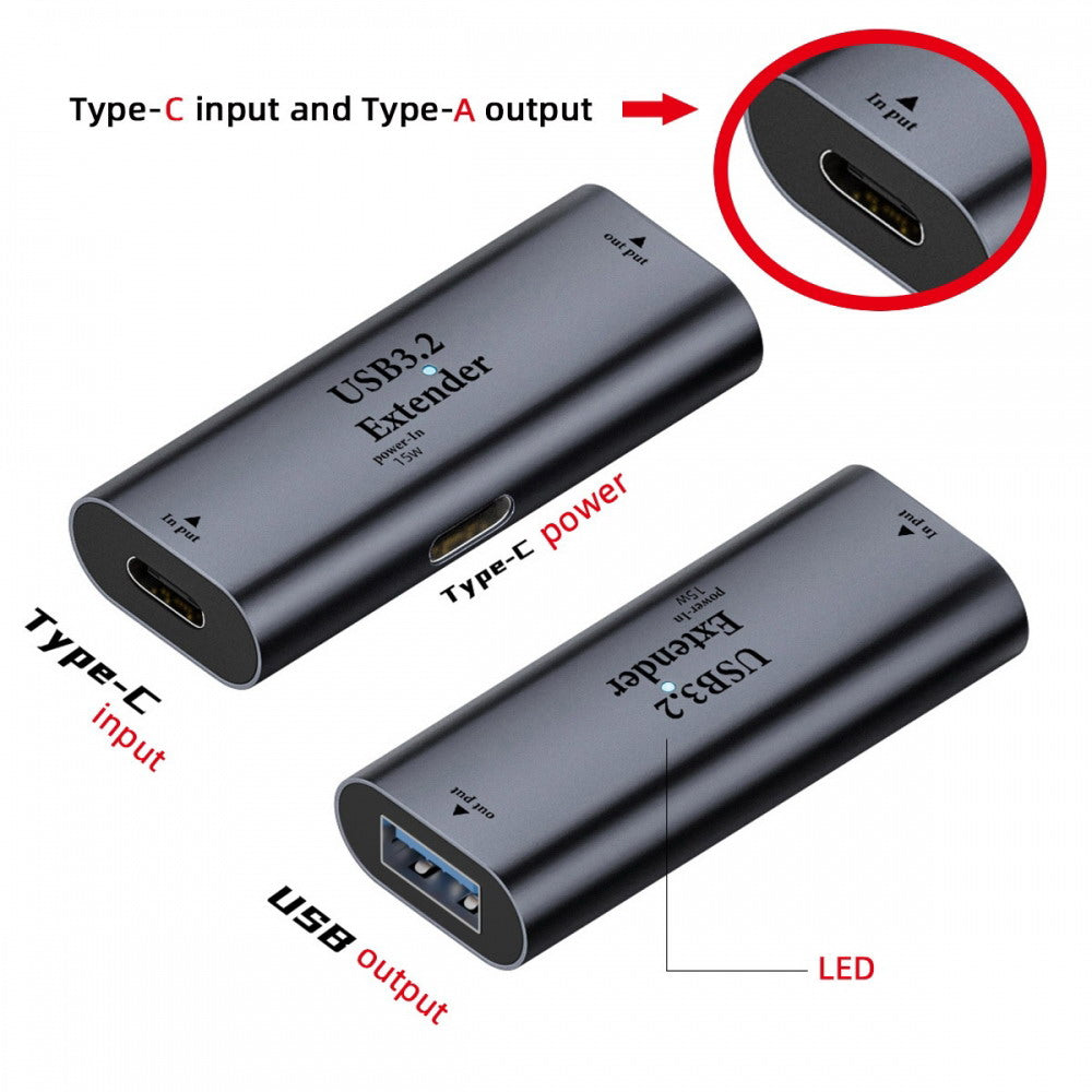 USB 3.0 Active Repeater Adapter Type-C Female Host to Type-A Female Device Extender with Chipset for Camera Printer Computer U3-010-CFAF