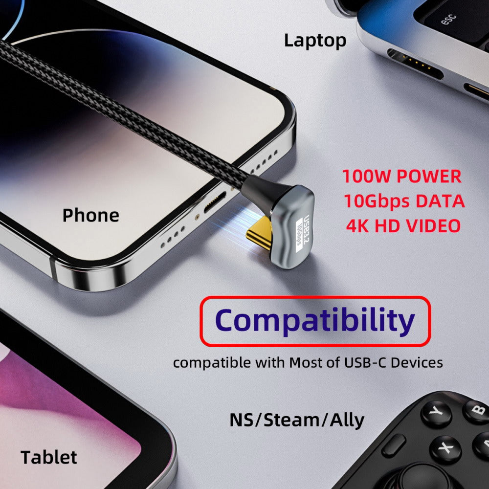 Opposite U Shape Back Angled USB-C USB 3.1 Type C Male to Female Extension Data Cable 10Gbps 100W with Sleeve UC-058-OS