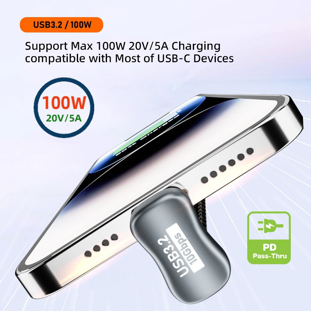 Opposite U Shape Back Angled USB-C USB 3.1 Type C Male to Female Extension Data Cable 10Gbps 100W with Sleeve UC-058-OS