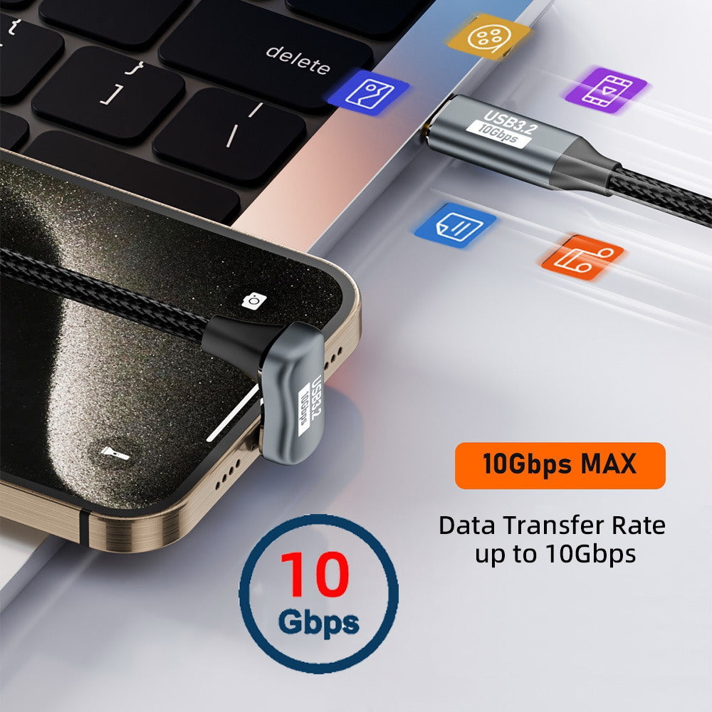Opposite U Shape Back Angled USB-C USB 3.1 Type C Male to Female Extension Data Cable 10Gbps 100W with Sleeve UC-058-OS