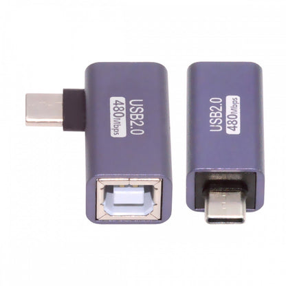 2pcs/lot USB 2.0 B Type Female to Type-C Male Angled & Straight Extension Adapter for Printer Phone Disk U2-010-CM