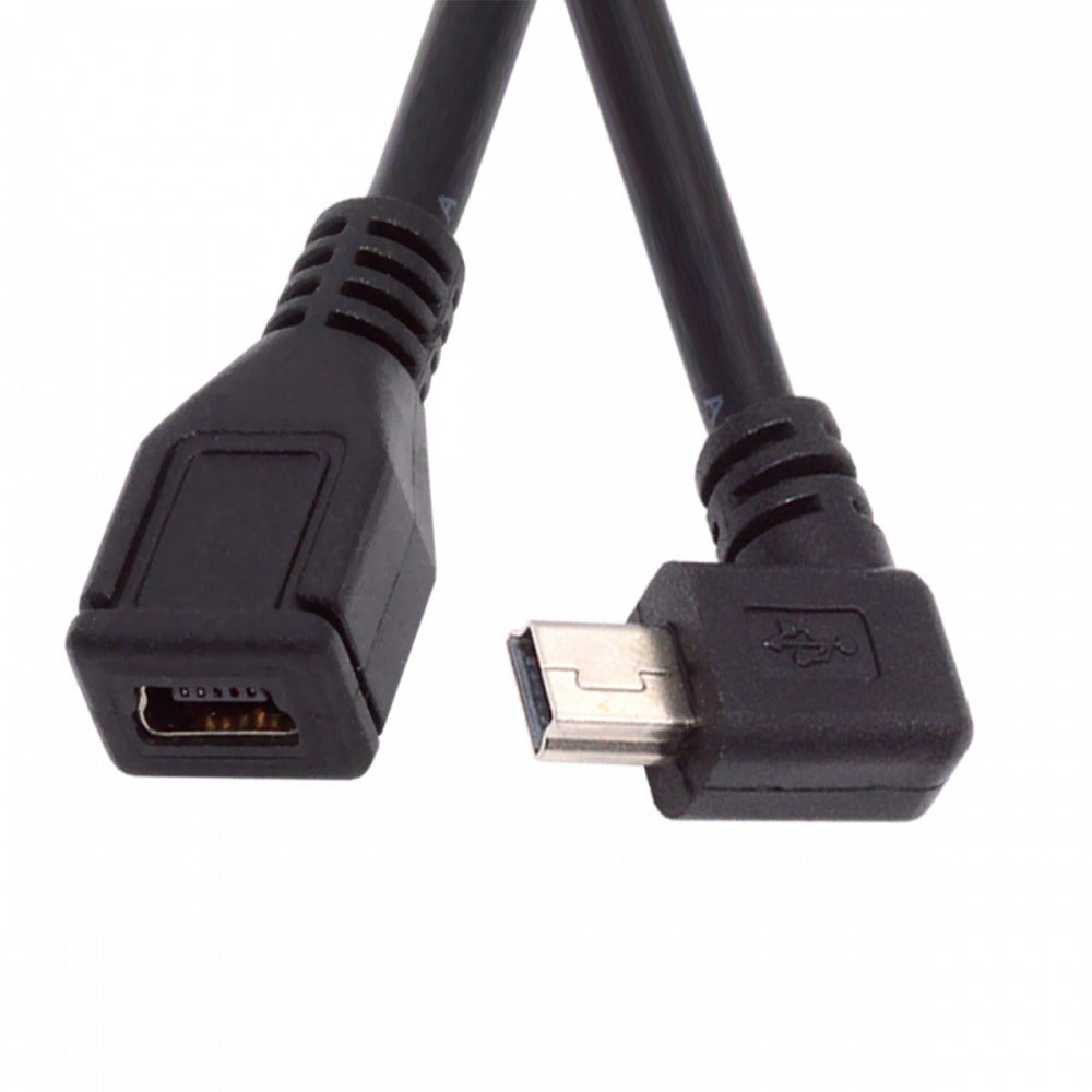 90 Degree Left Angled Mini USB 5Pin Male to Female Extension Cable 30cm for GPS Camera U2-049-LE