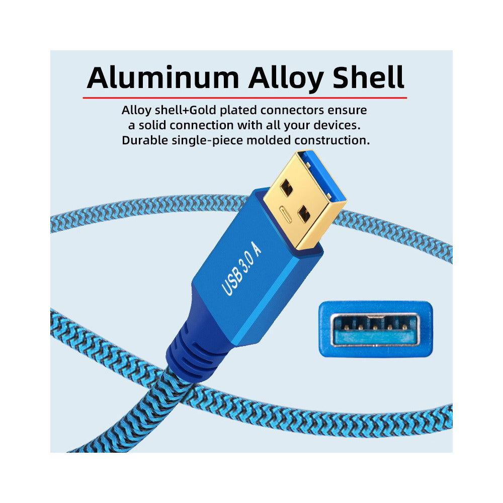 USB 3.0 Type-A Male to USB3.0 A Male Cable Extension Blue Sleeve 5Gbps for Disk SSD Camera Data U3-085-AM