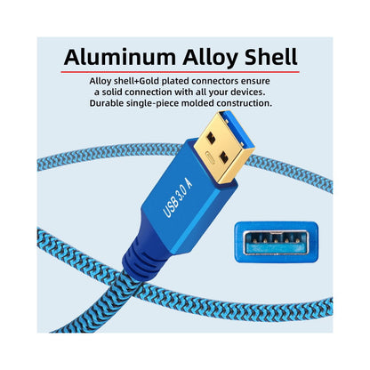 USB 3.0 Type-A Male to USB3.0 A Male Cable Extension Blue Sleeve 5Gbps for Disk SSD Camera Data U3-085-AM