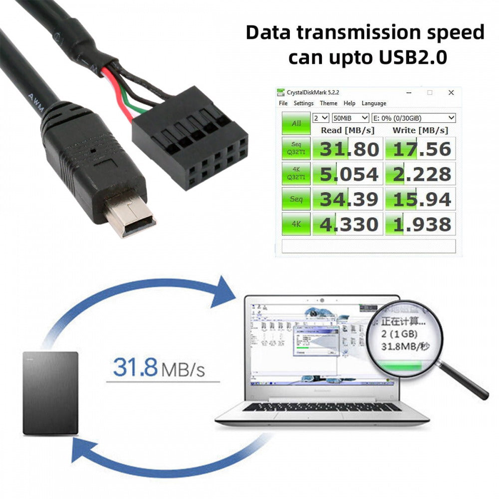 USB 2.0 Motherboard 9pin 10pin Header to Mini USB 5Pin Cable 50cm for Mini Monitor Sensor Panel Camera U2-018-MN