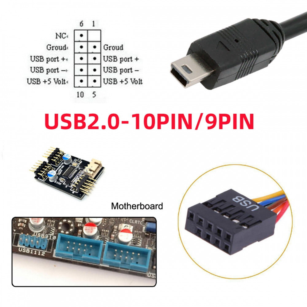 USB 2.0 Motherboard 9pin 10pin Header to Mini USB 5Pin Cable 50cm for Mini Monitor Sensor Panel Camera U2-018-MN